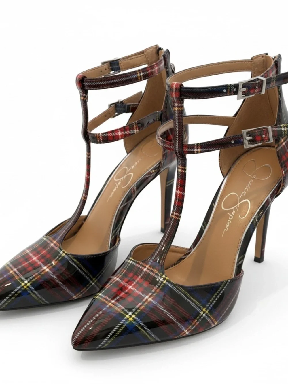Jessica Simpson Pyllah Plaid High T-Strap Pumps.